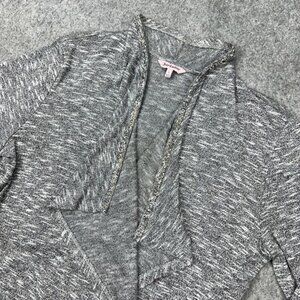 Juicy Couture Cardigan Sweater Women Large Gray Open Front Embellished Waterfall